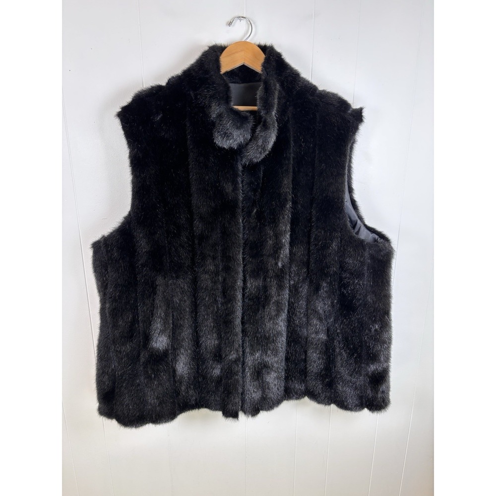 Vintage‎ Maria Dionisiou 3X Black Faux Fur Vest Jacket Coat Open Design Lined